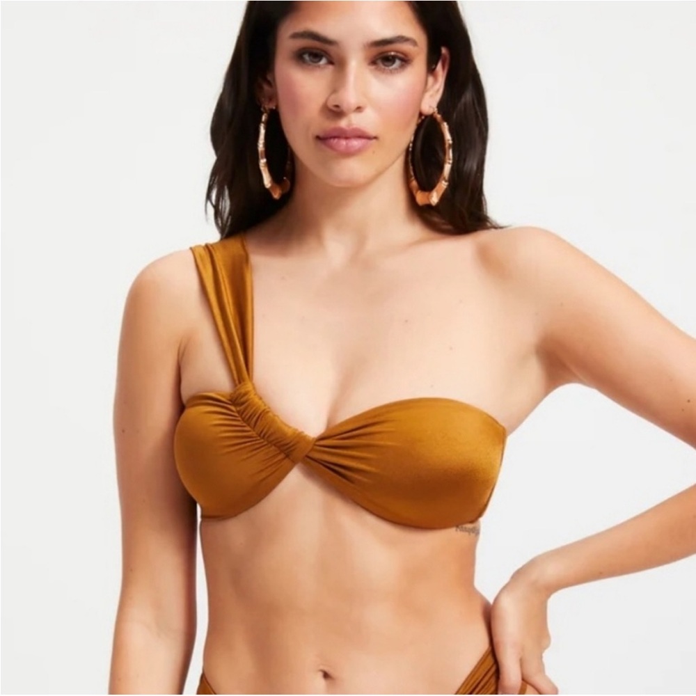Good American Bali One Shoulder Bikini Top Bronze Size Medium NWT